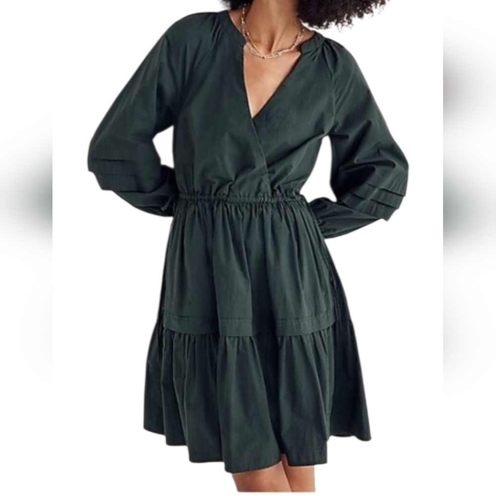 Madewell Green Cotton Poplin Tiered Mini Dress Wmn M Flirty Feminine Romantic